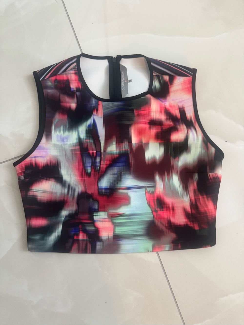 Clover Canyon Multicolor Abstract Crop Tank in Red, Black & Mint
